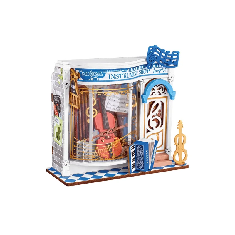 RoboTime RoboTime 3D drevená skladačka Miniatúra domčeka mini Obchod s hudobnými nástrojmi