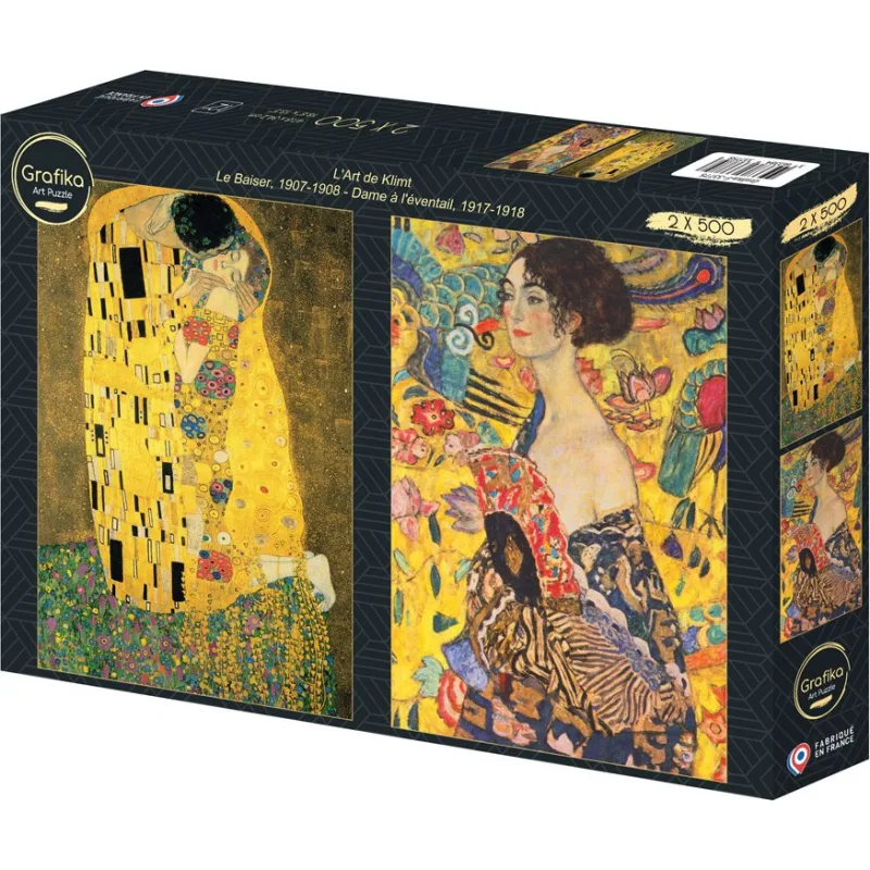 Puzzle Grafika 2x500 dielikov Umenie G. Klimta: Bozk, 1907-1908 – Dáma s vejárom, 1917-1918