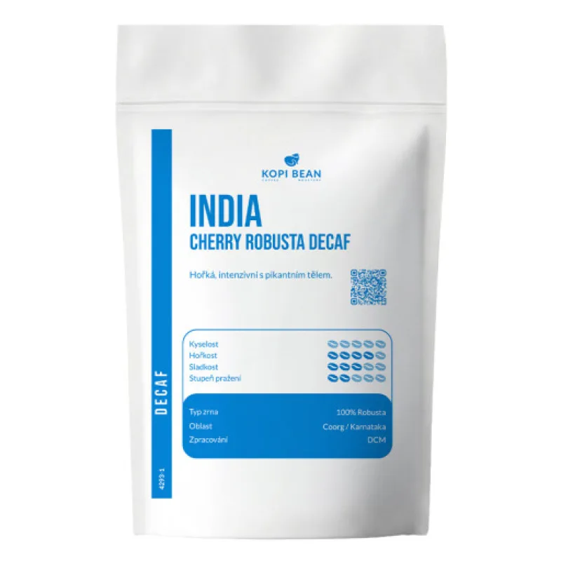 India Cherry Robusta, Decaf 1000g, Zpracování V60, chemex, moccamaster