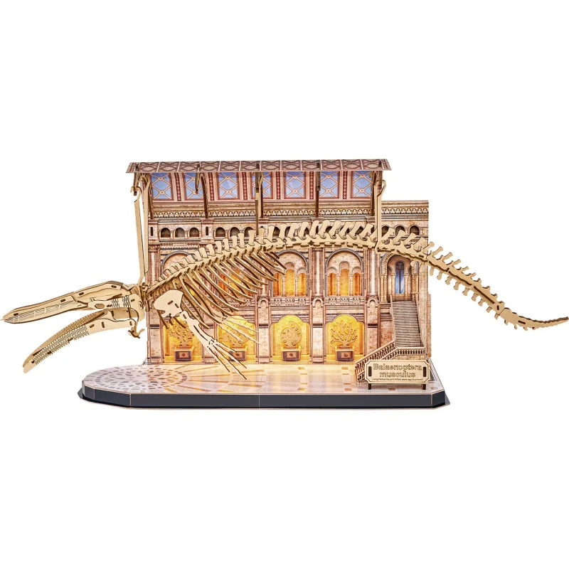 Dřevěné svítící 3D puzzle CubicFun Natural Museum: Plejtvák obrovský 222 dílků