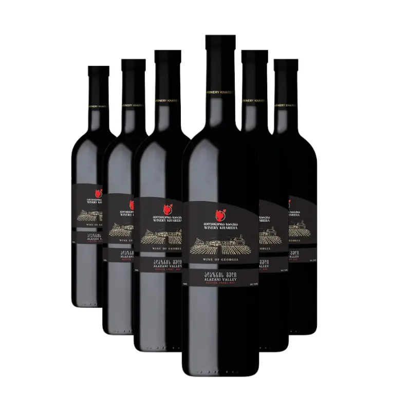 KHAREBA 6x Khareba Alazani Valley červené polosladké víno 12% obj. (holá lahev) degustační sada po 750 ml.
