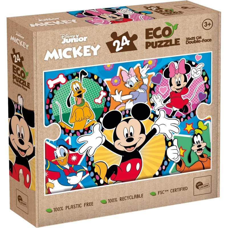 Obojstranné ECO puzzle Lisciani 24 dielikov Myšiak Mickey (s omaľovánkou)