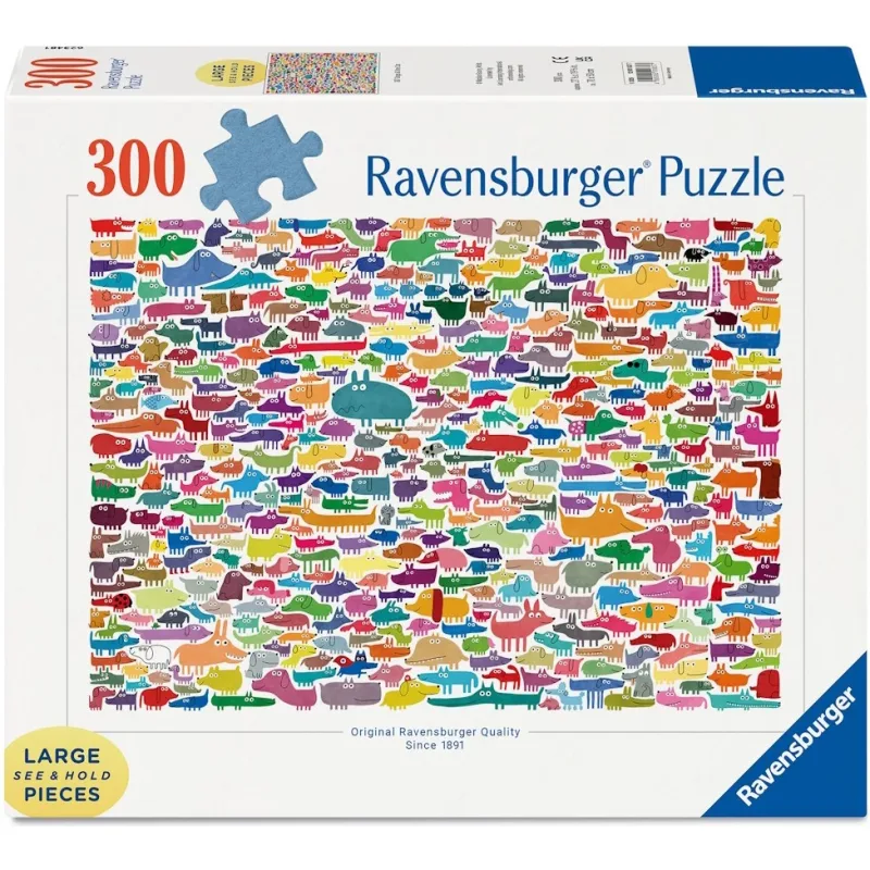Puzzle Ravensburger 300 väčších dielikov 387 psov & 1 mačka