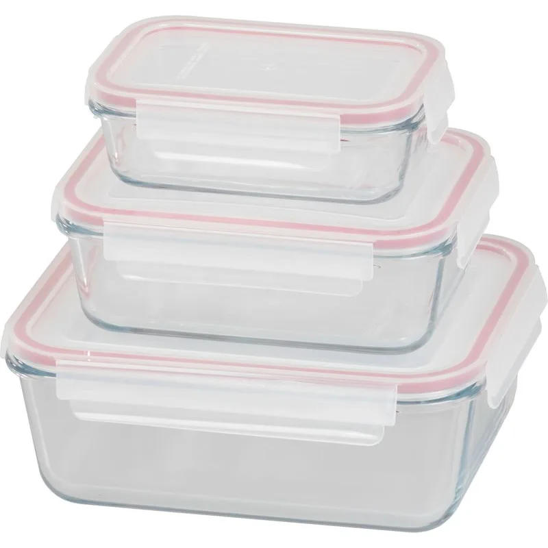 Dózy MagicHome sada 3 ks, sklenené obdĺžnikové, 400/900/1900 ml