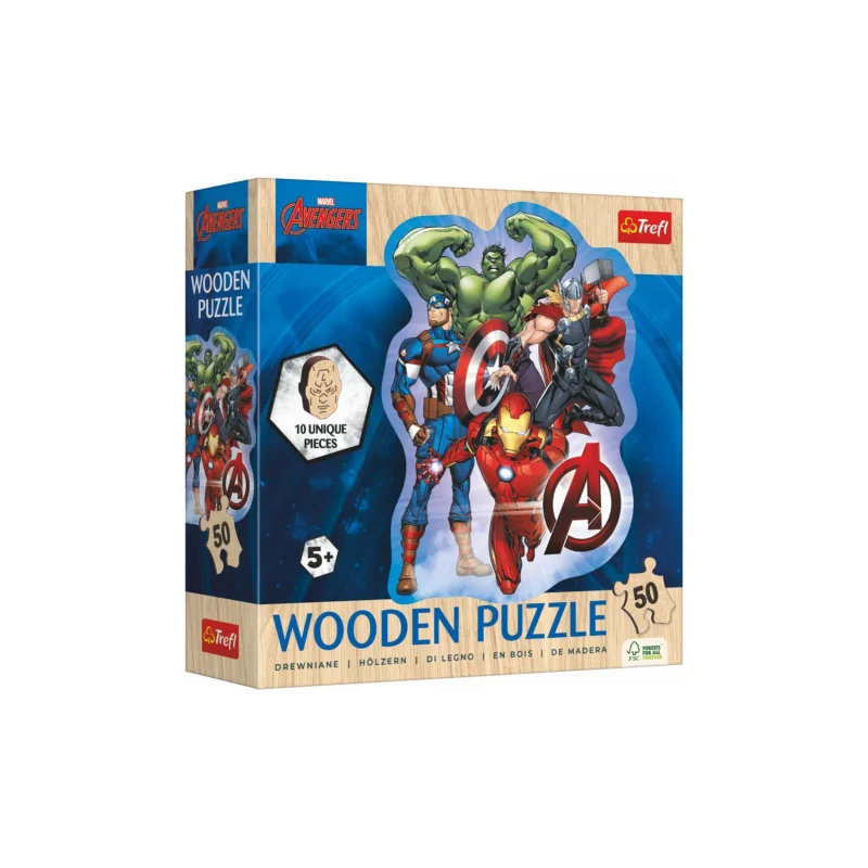Trefl Puzzle drevené nepravidelné tvary Avengers 50 dielikov 19,7x26,6cm v krabici 20x20x6cm