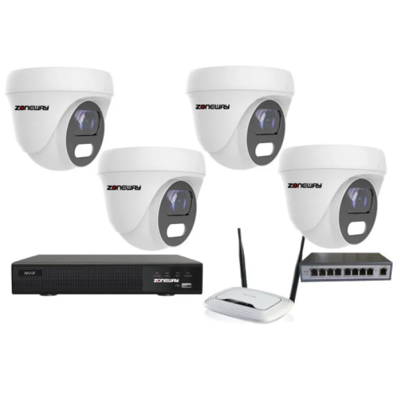 8MPx COLORVU kamerový IP POE set - 4x NC962, POE switch 4 + 1, NVR3016 | ZONEWAY 4-NC962+3016
