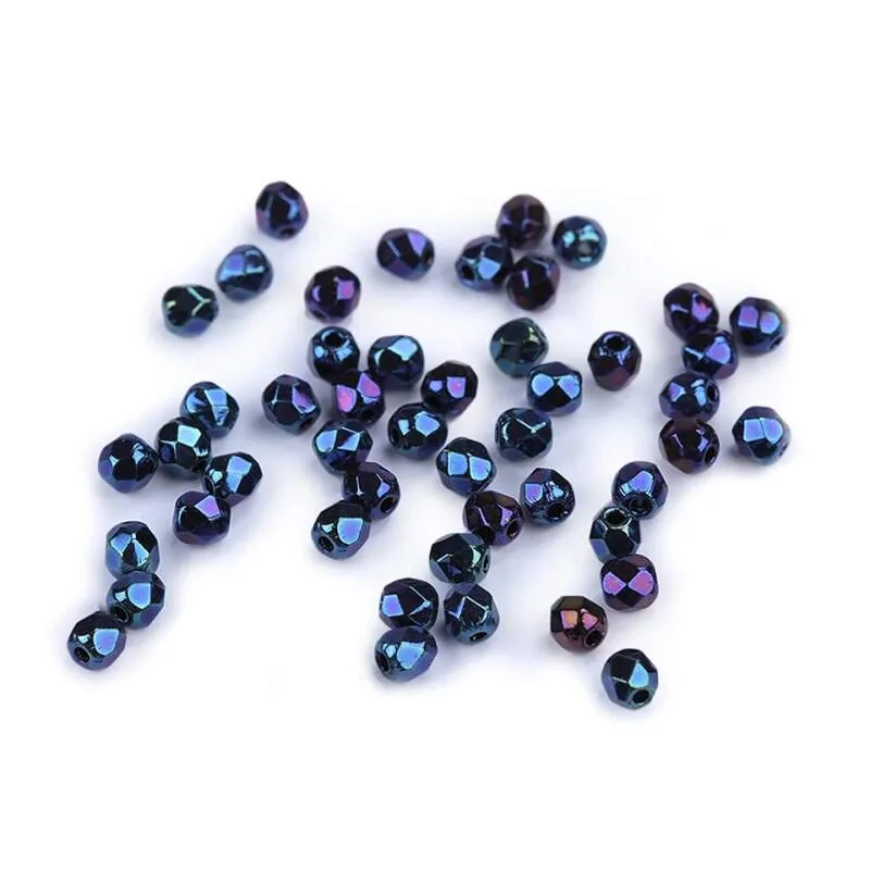 České brúsené sklenené korálky (ohňovky) 3 mm, 5 g – modré zafírové