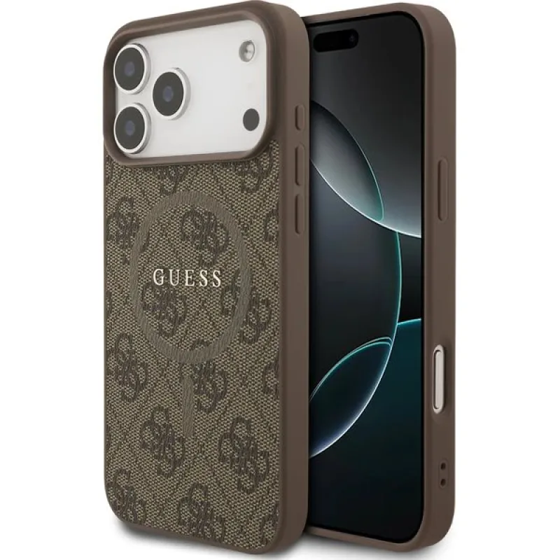 Guess PU Leather 4G Colored Ring MagSafe kryt iPhone 17 Pro hnedý