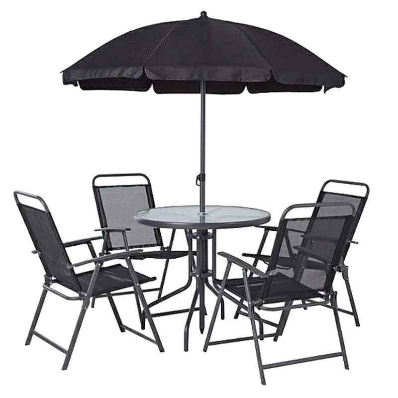 Záhradný set LETICIA GREY, stôl 85x71 cm, 4x stolička, dáždnik 180 cm