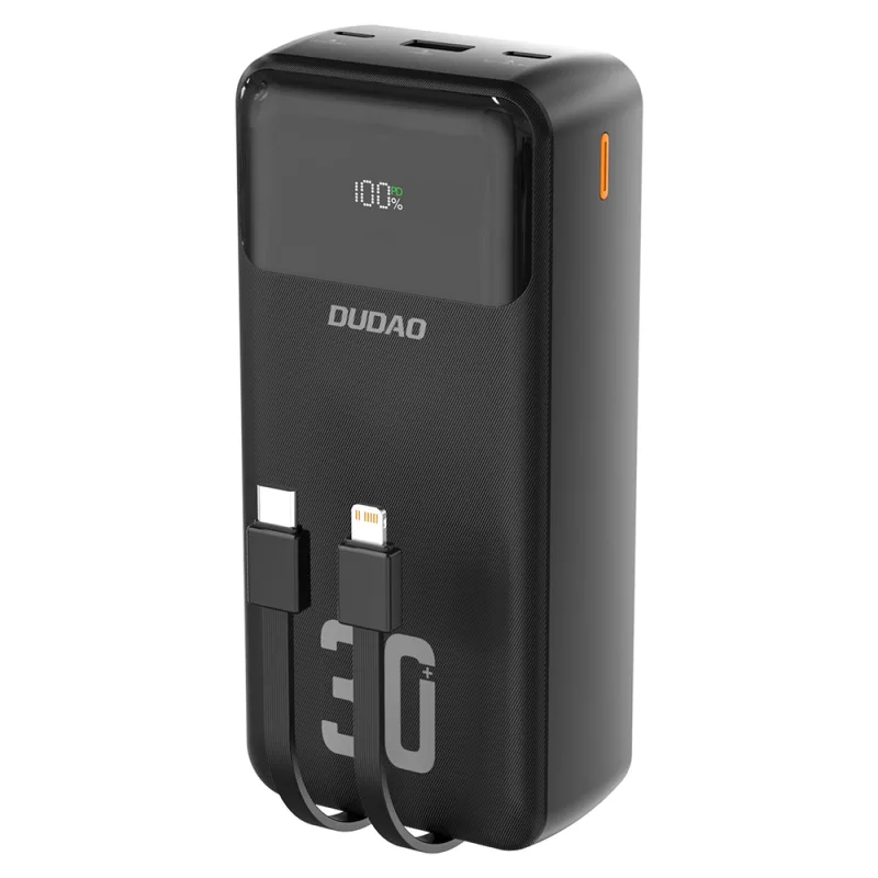 Dudao K15MAX 30000mAh PD 22,5W powerbanka so vstavanými káblami – čierna