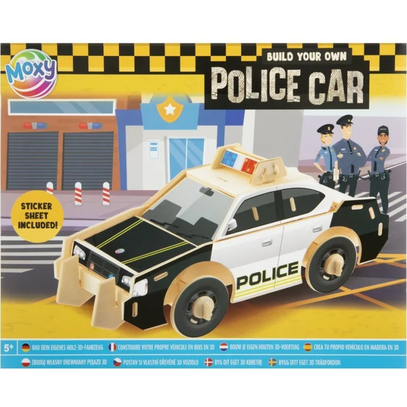 Drevené 3D puzzle Moxy so samolepkami Policajné auto