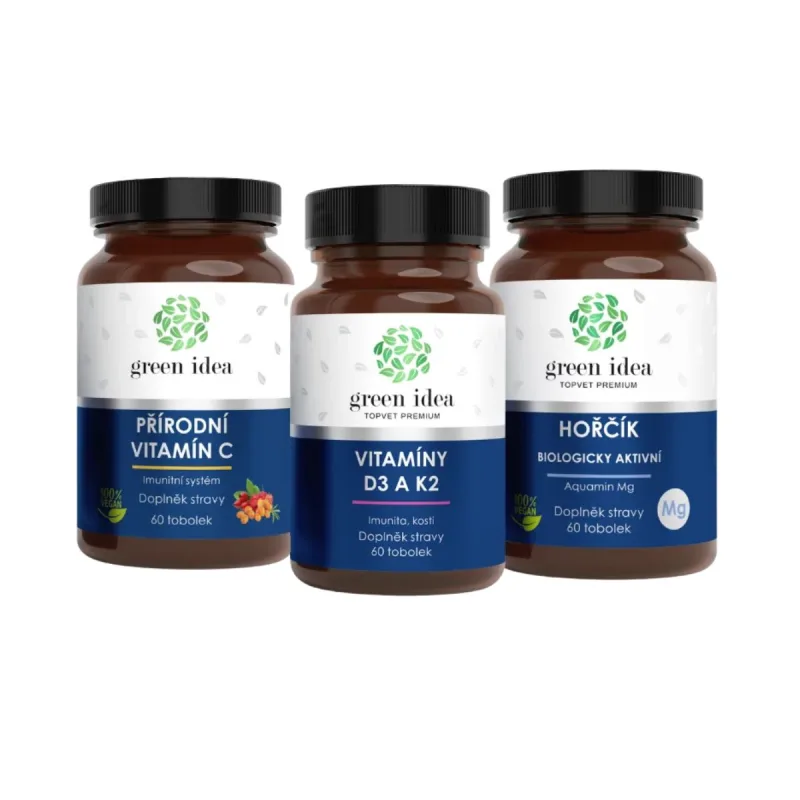Green idea Zvýhodnený set Svaly, kosti a imunita: Horčík + Vitamíny D3 K2 + Vitamín C -