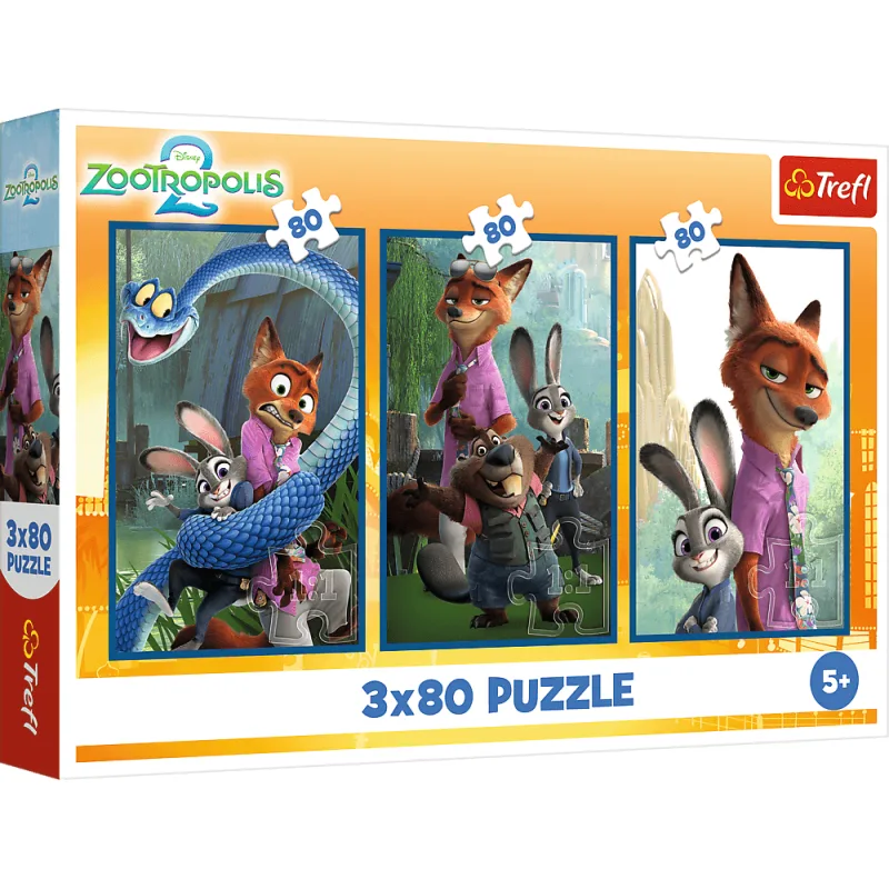 Puzzle pre deti Trefl 3x80 dielikov Zootropolis 2: Zvieracie vyšetrovanie 3v1