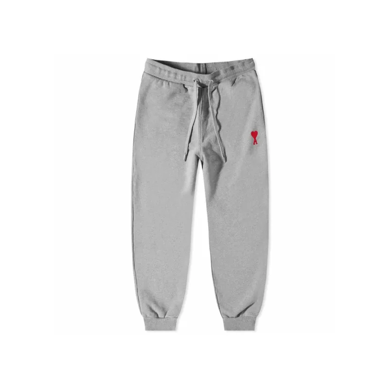 Ami Paris Red Logo Heart Heavy Fleece Sweatpants Heather Grey - S