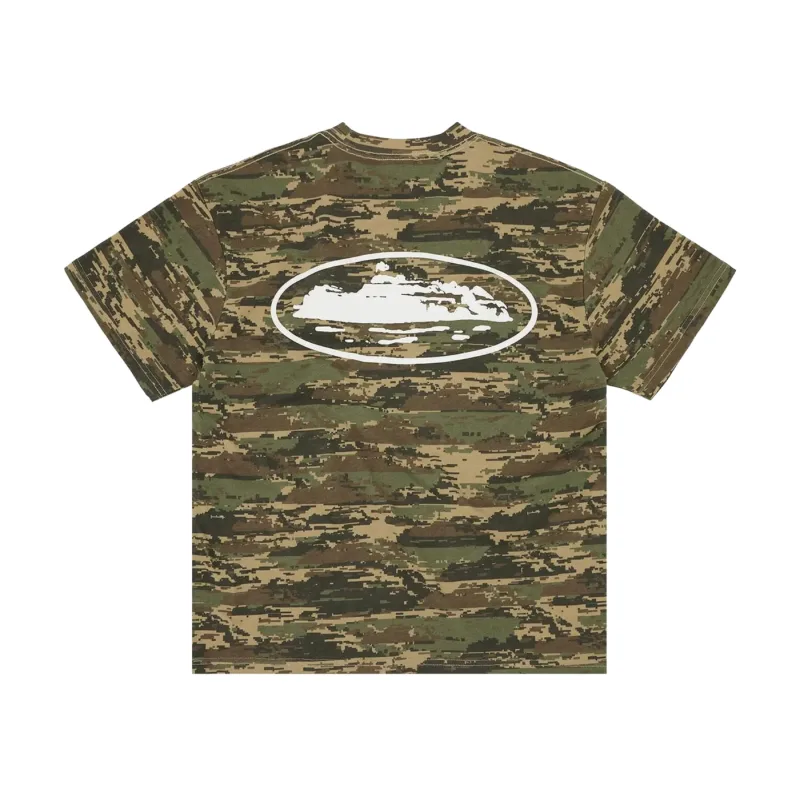Corteiz Island Puff Print Tee Digi Green Camo - L