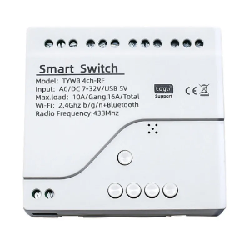 4CH WiFi Tuya Smart Switch, AC/DC 7-32V, relé modul podpory dálkového ovládání |TUYA-4CH-H