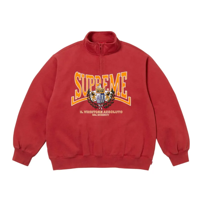 Supreme Crest Applique Half Zip Pullover Red - M