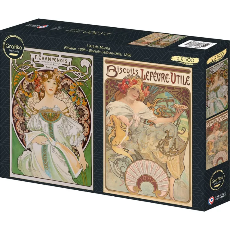 Puzzle Grafika 2x500 dielikov Umenie A. Muchu: Snenie, 1898 – Sušienky Lefèvre-Utile, 1896