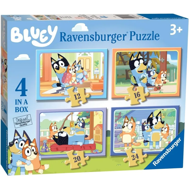 Puzzle pre deti Ravensburger sada 4v1 Bluey 12,16,20,24 dielikov
