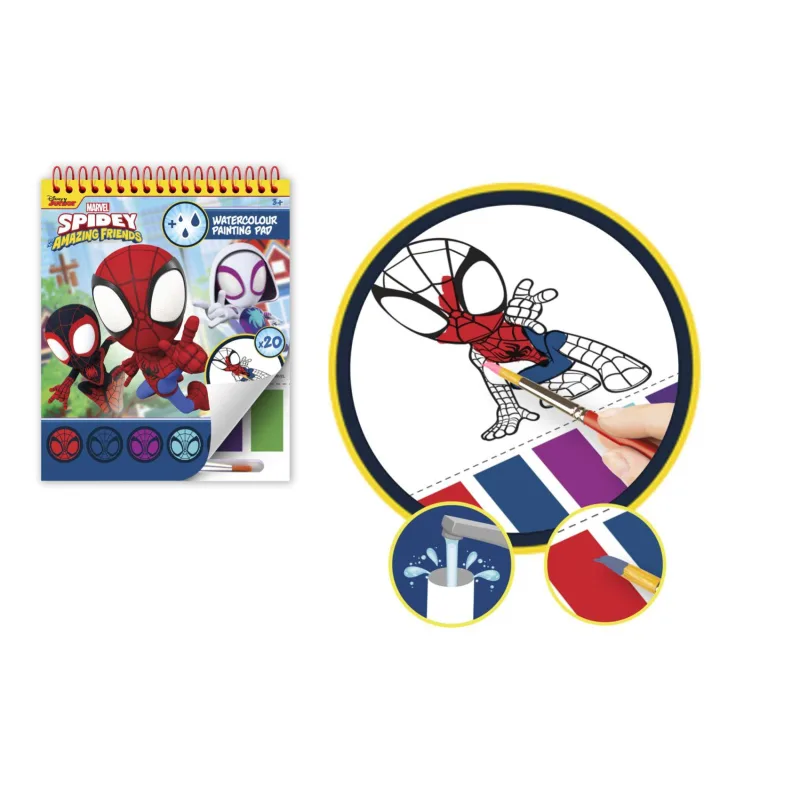 Blok omaľovánky Spidey s vodovými farbami a štetcom