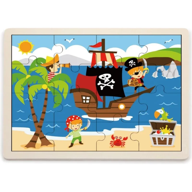 Drevené puzzle pre deti BABU Piráti s pokladom 16 dielikov