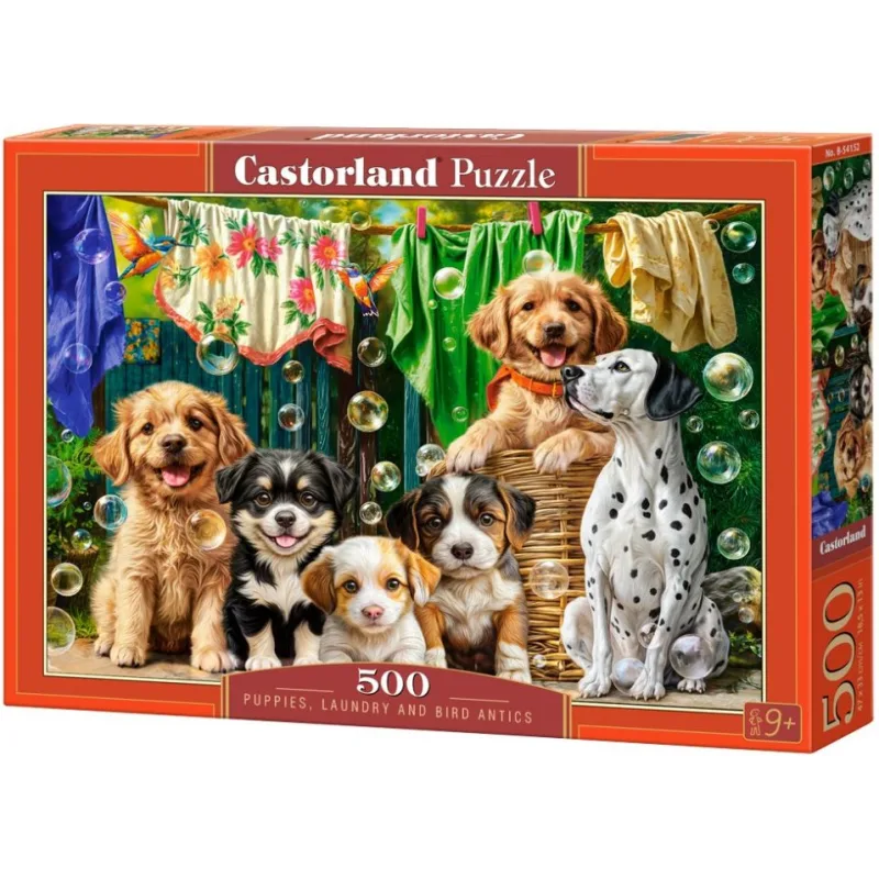 Puzzle Castorland 500 dielikov Šteniatka, bielizeň a vtáčie šantenie
