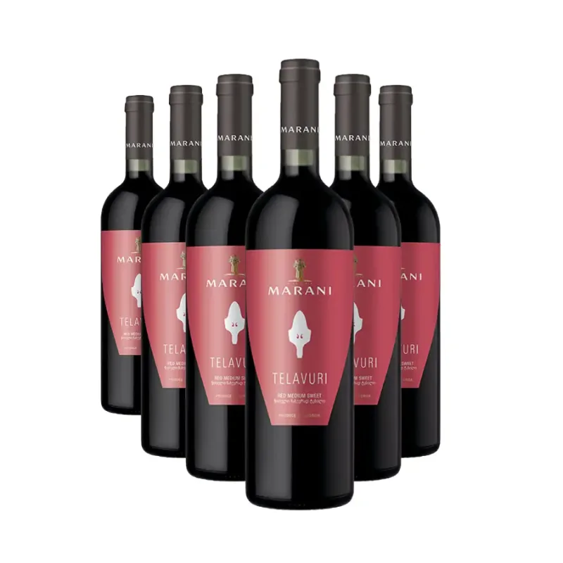 MARANI 6x Marani TELAVURI červené polosladké víno 11,5% obj. (holá lahev) degustační sada po 750 ml.