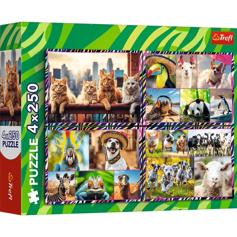 Puzzle Trefl 4x250 dielikov Zábavné zvieratá 4v1