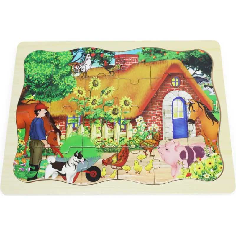 Drevené puzzle pre deti BABU Chalúpka na dedine 24 dielikov