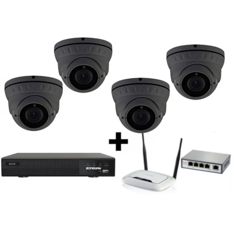 5MPx kamerový IP POE set - 4x NC960, POE switch 4 + 1, NVR | ZONEWAY 4-NC960-3016