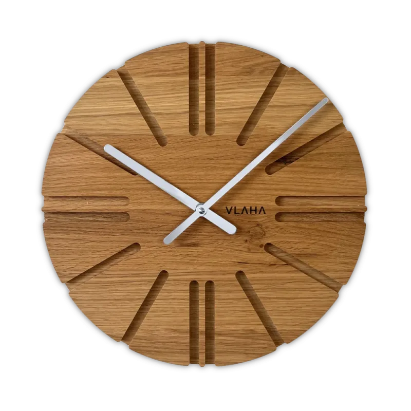 VLAHA Dřevěné dubové hodiny ATELIER vyrobené v Čechách se stříbrnými ručkami ⌀32,5cm VCT1151