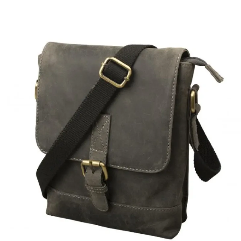 Kožená Crossbody taška s chlopňou IMPEX - olejovaná hovädzia lovecká koža antracitová 20x25x6cm Veľkosť: UNI