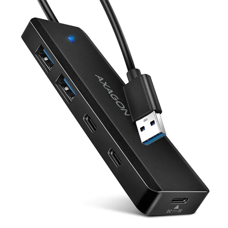 AXAGON HUE-C2A, 4× USB 5Gbps TRAVEL hub, 2× USB-A + 2× USB-C, USB-C napájení, kabel USB-A 19cm HUE-C2A
