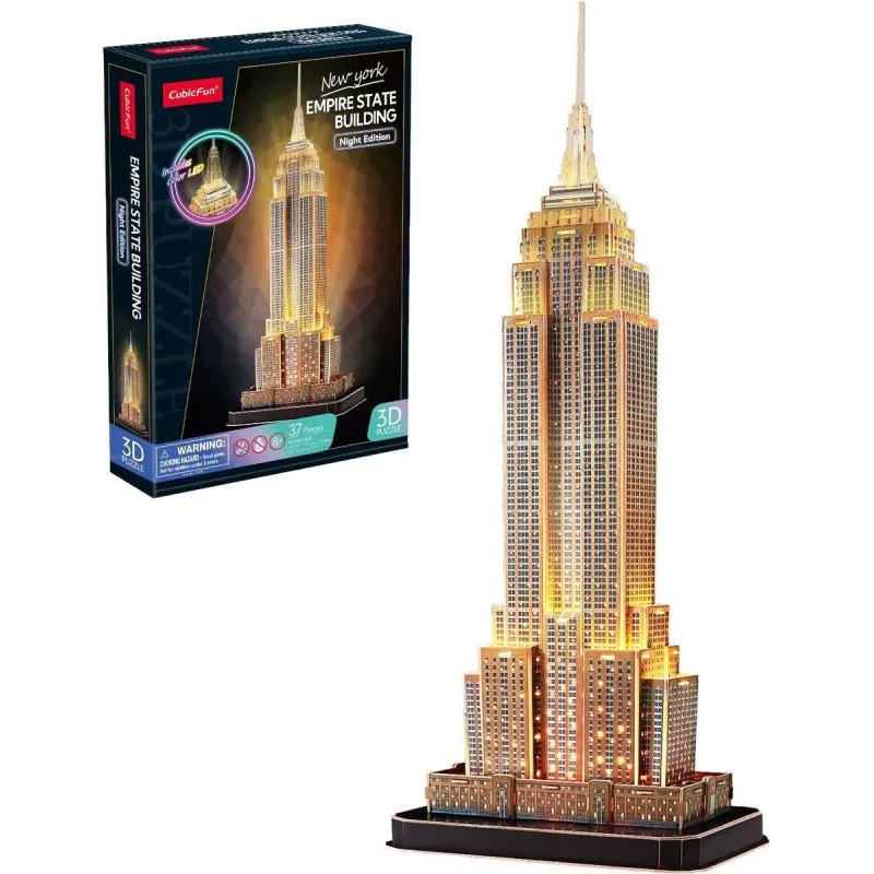 Svietiace 3D puzzle CubicFun Nočná edícia LED: Empire State Building 37 dielikov