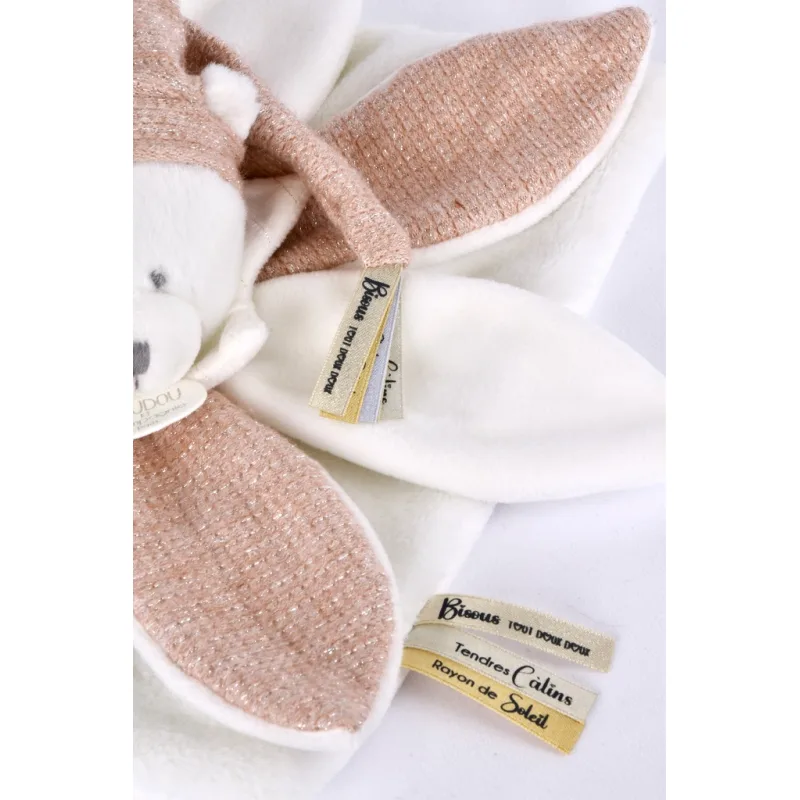 Doudou et Compagnie Paris Doudou Darčeková sada Plyšový muchláčik medvedík s čiapočkou 25 cm ružový