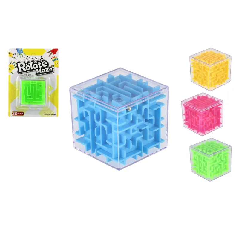 Teddies Bludisko kocka hlavolam plast 5x5cm 4 farby na karte