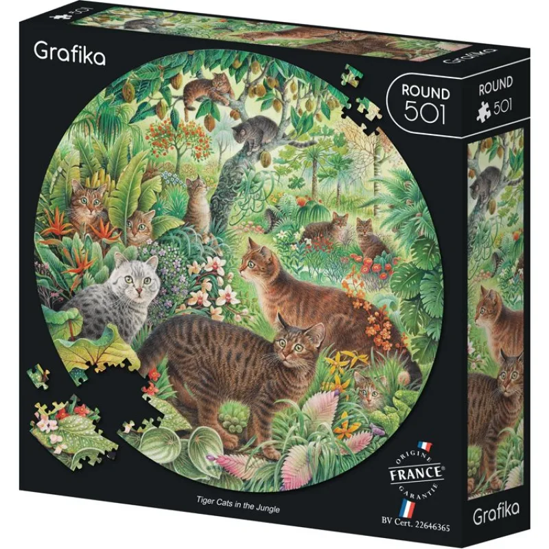 Okrúhle puzzle Grafika 501 dielikov Tigrie mačky v džungli