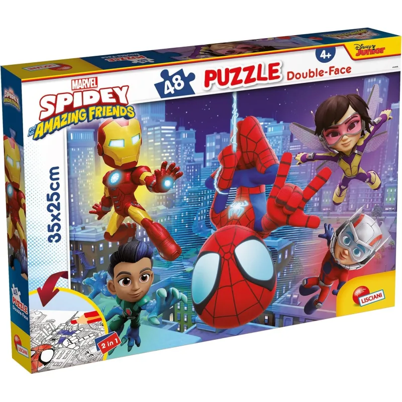 Oboustranné puzzle pro děti Lisciani 48 dílků Spidey a jeho úžasní přátelé (s omalovánkou)