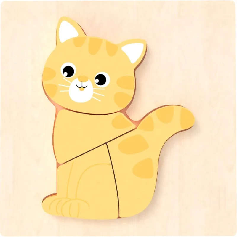 Dřevěné vkládací puzzle BABU Veselá kočička 4 dílky