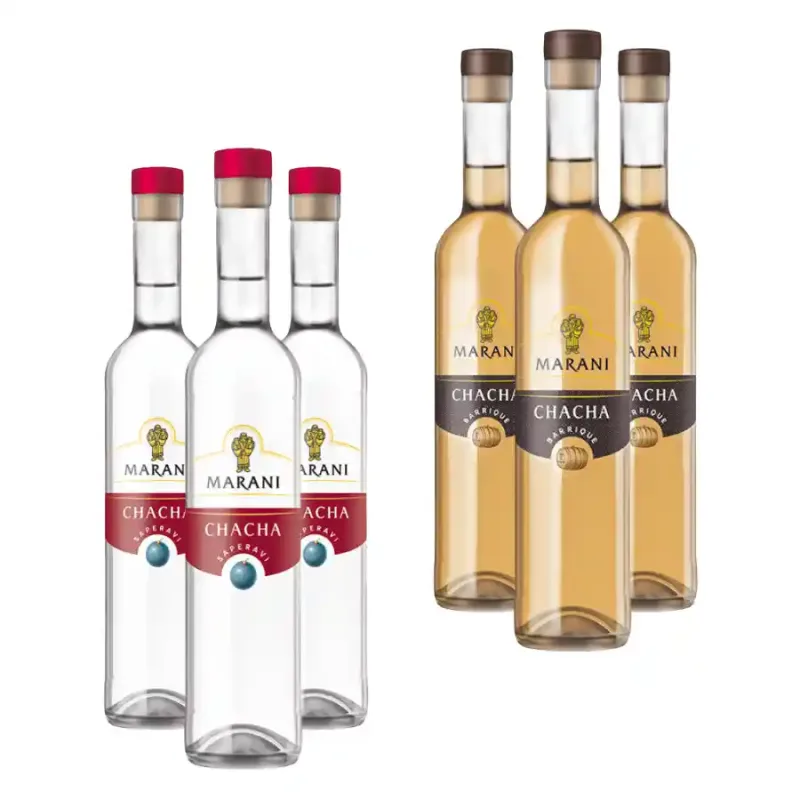 Mix sada – 3× Marani vodka ČAČA Saperavi + 3× Marani vodka ČAČA z dubového suda 40% obj. (holá lahev)