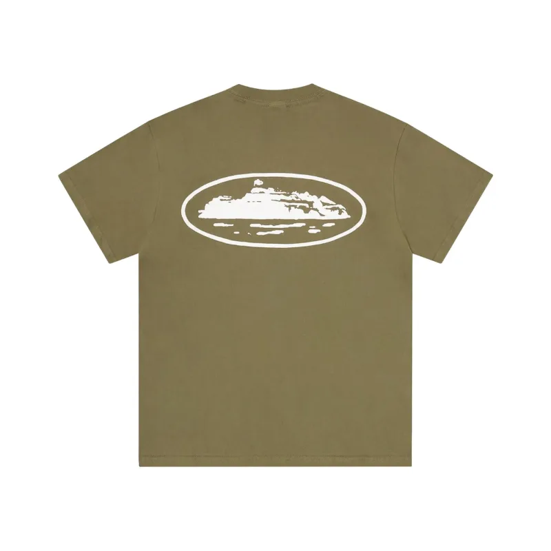 Corteiz Island Puff Print Tee Olive Green - XL