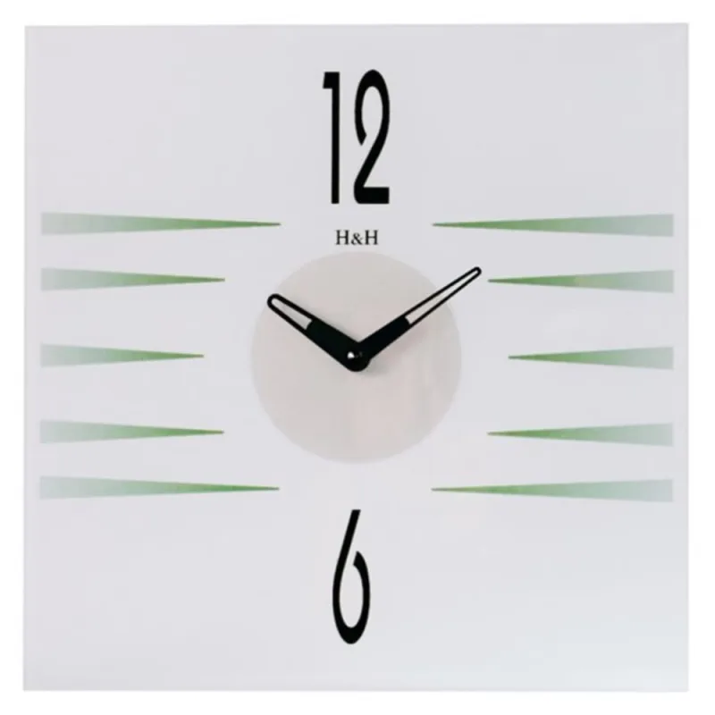 H&H Čtvercové skleněné nástěnné hodiny v minimalistickém stylu Lerro – bílo-zelené E19.4699.01.005249