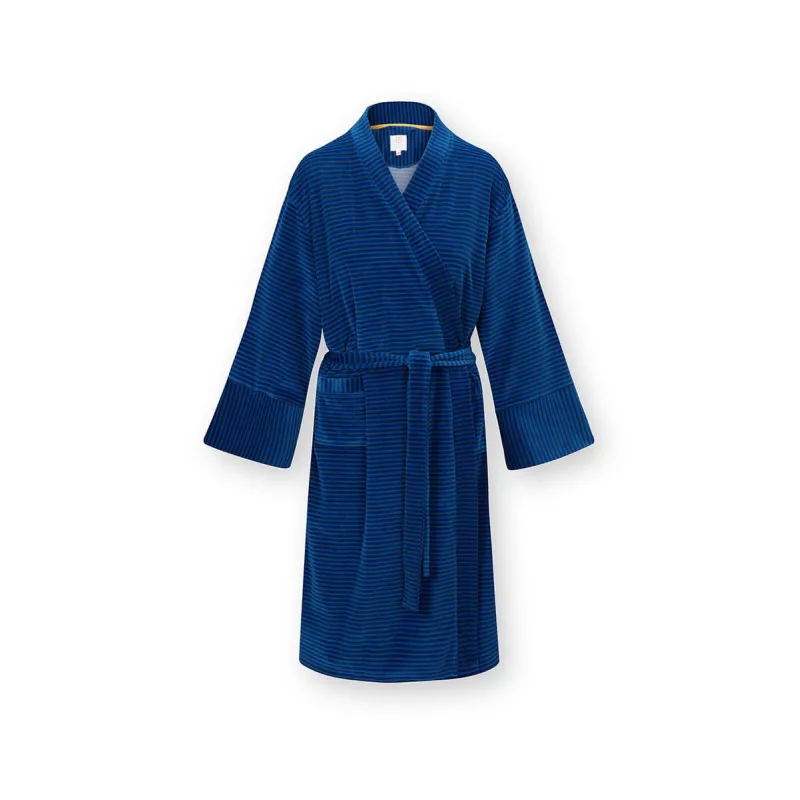 Pip Studio Naomi Kimono Velvet Little Sumo Stripe, tmavě modré