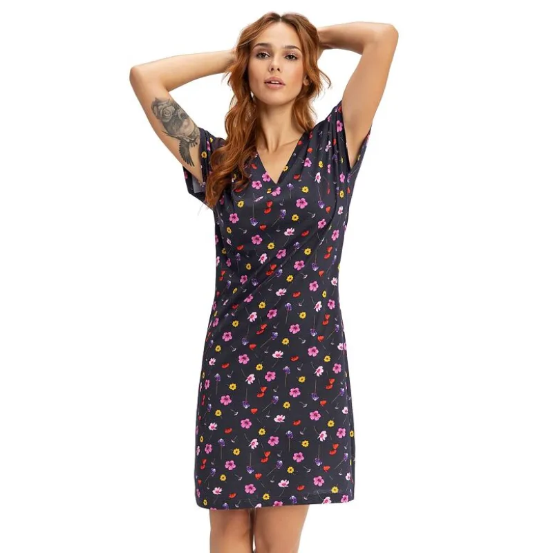 Dámska nočná košieľka Botanicals tmavomodrá 4XL