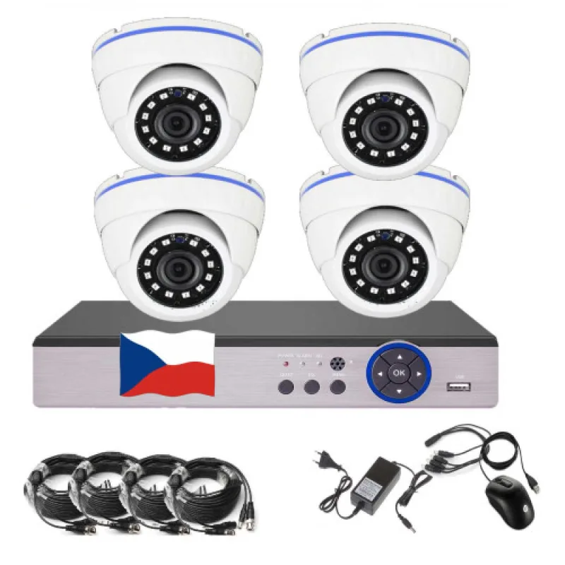 4CH 5MPx AHD kamerový set EONBOOM 4D CCTV s DVR s LAN a 4x vonkajšia dome kamera