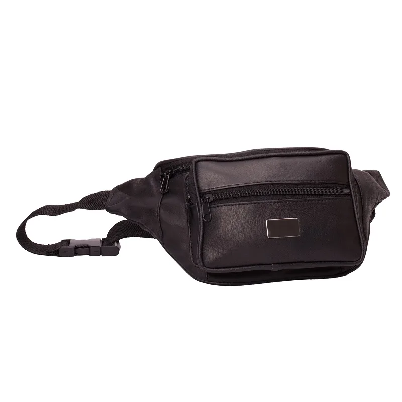 Impex Fanny pack s predným vreckom na zips a gravírovaným kovovým štítkom - Nappa koža čierna Veľkosť: UNI