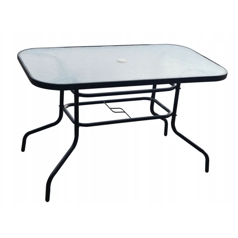Ekspan Záhradný stôl SO-S-2 – sklenený, 120×60 cm, čierny, s otvorom na slnečník