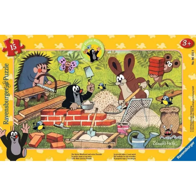 Doskové puzzle Ravensburger 15 dielikov Krtko a kamaráti: Stavba domčeka