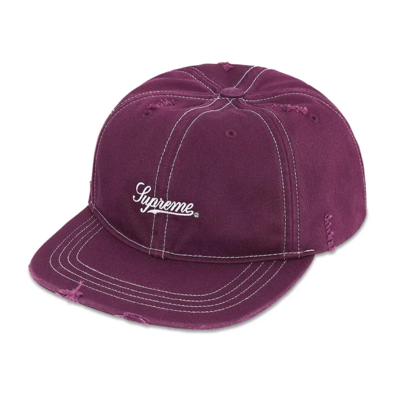 Supreme Distressed Script 6-Panel Cap Purple - OS