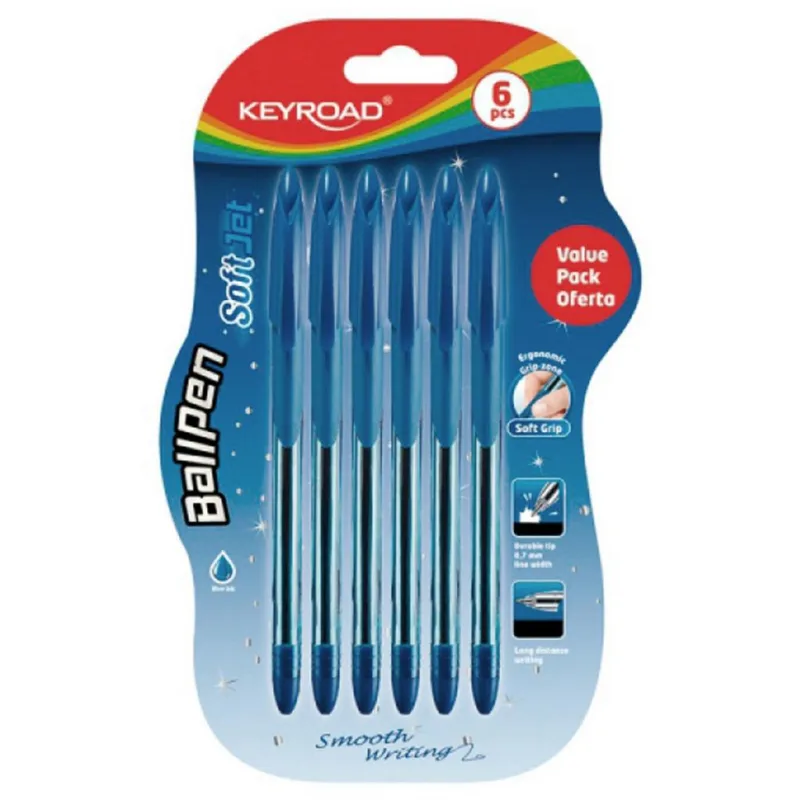 Guľôčkové pero KEYROAD Soft Jet 0,7 mm, blister, 6ks, modré